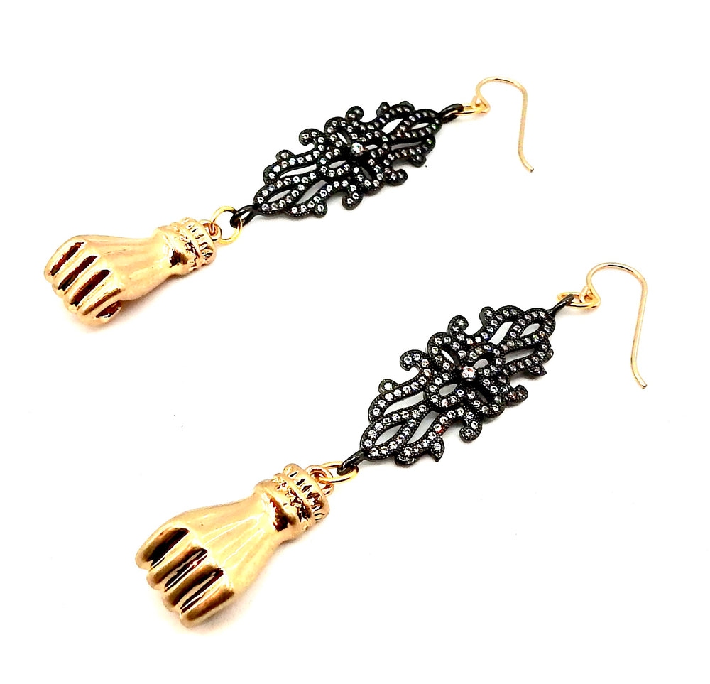 FISTS OF FURY BLACK & GOLD FILAGREE EARRINGS