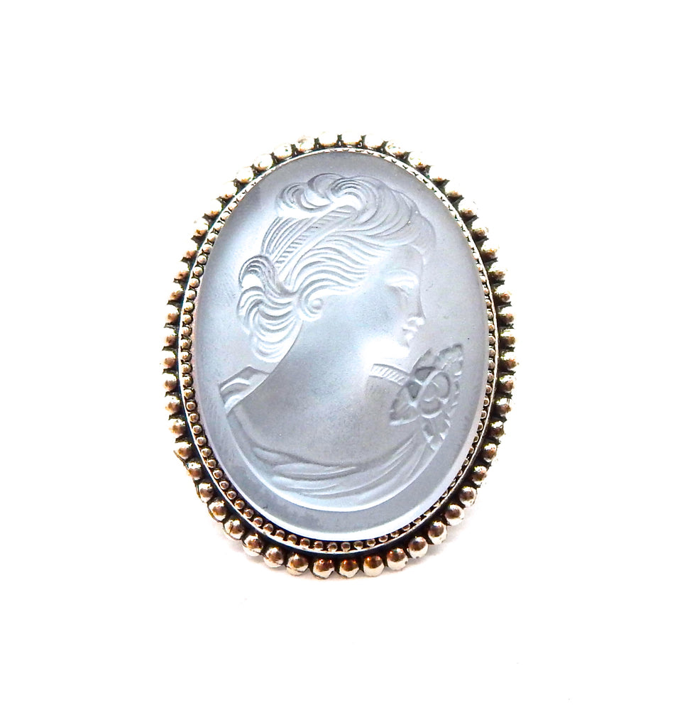 IMPERIAL GLASS BLUE SMOKE  LADY CAMEO RING