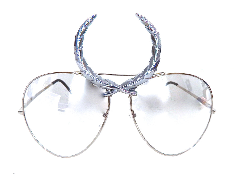 CHEVY METAL CADILLAC SILVER WREATH CLEAR AVIATOR GLASSES