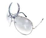CHEVY METAL CADILLAC SILVER WREATH CLEAR AVIATOR GLASSES