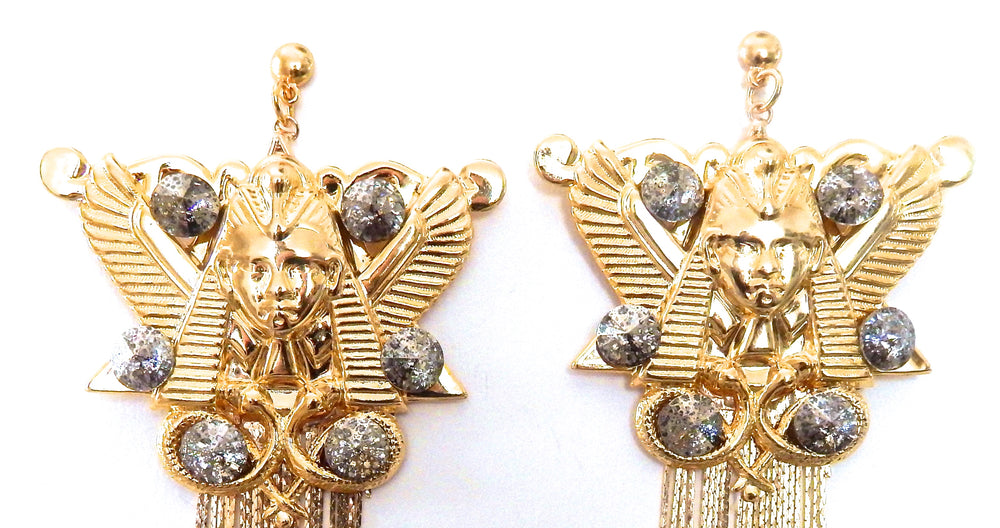 EGYPTIAN GOLD CLEOPATRA GOLD DUST FRINGE EARRINGS