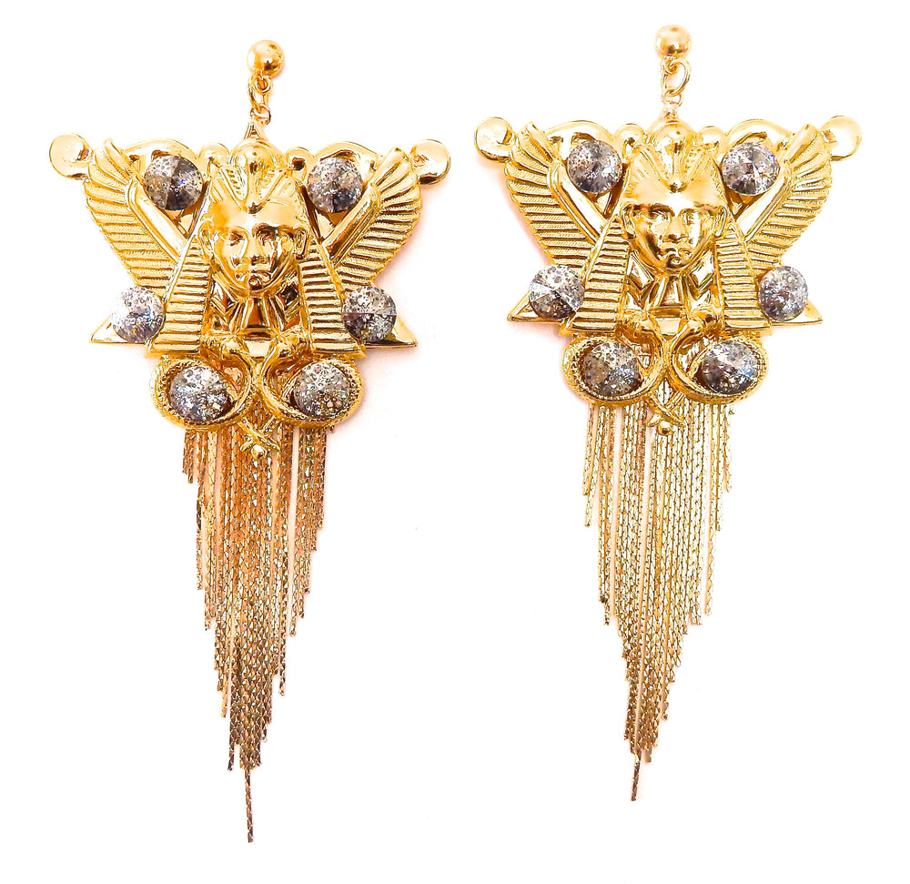 EGYPTIAN GOLD CLEOPATRA GOLD DUST FRINGE EARRINGS