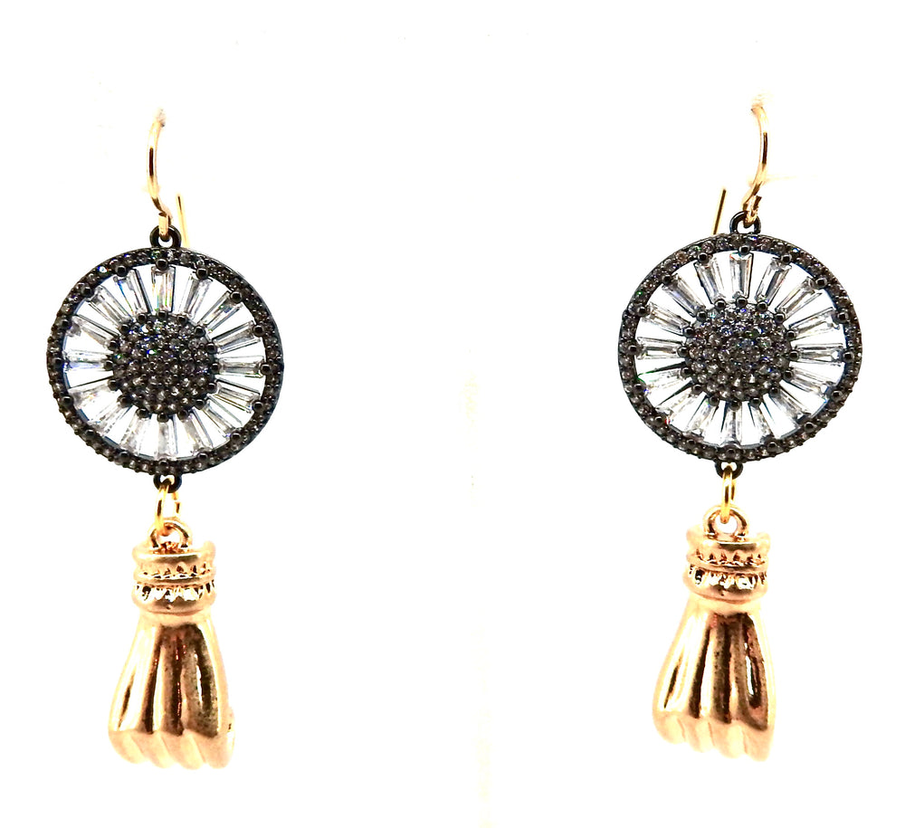 FISTS OF FURY BLACK & GOLD SUNFLOWER EARRINGS