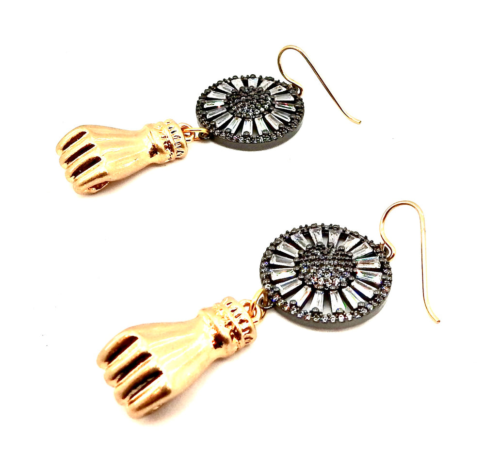 FISTS OF FURY BLACK & GOLD SUNFLOWER EARRINGS