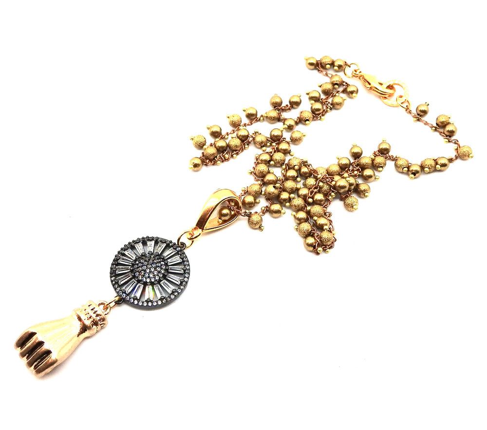 FISTS OF FURY BLACK & GOLD SUNFLOWER NECKLACE