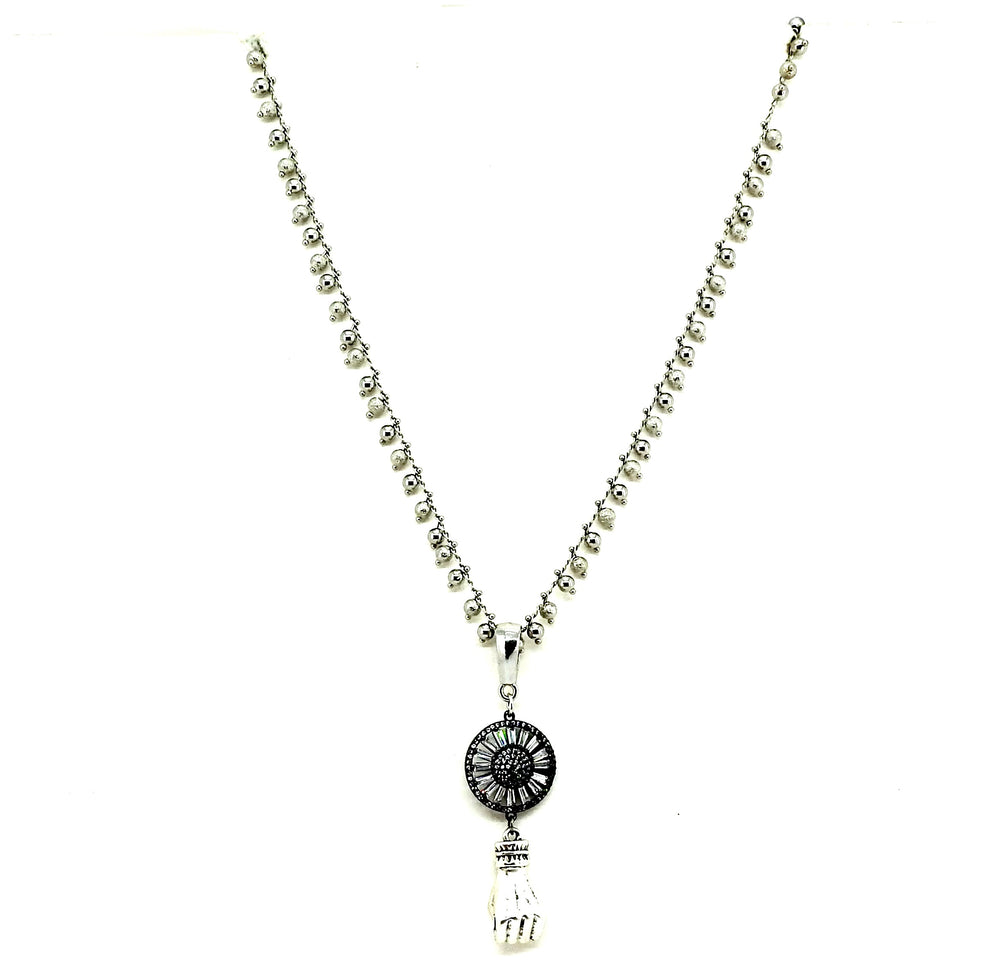 FISTS OF FURY BLACK & SILVER SUNFLOWER NECKLACE