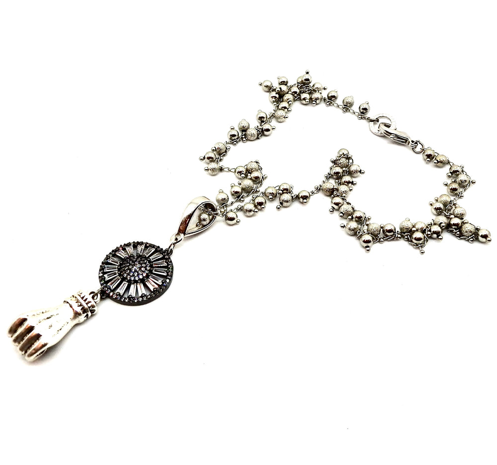 FISTS OF FURY BLACK & SILVER SUNFLOWER NECKLACE