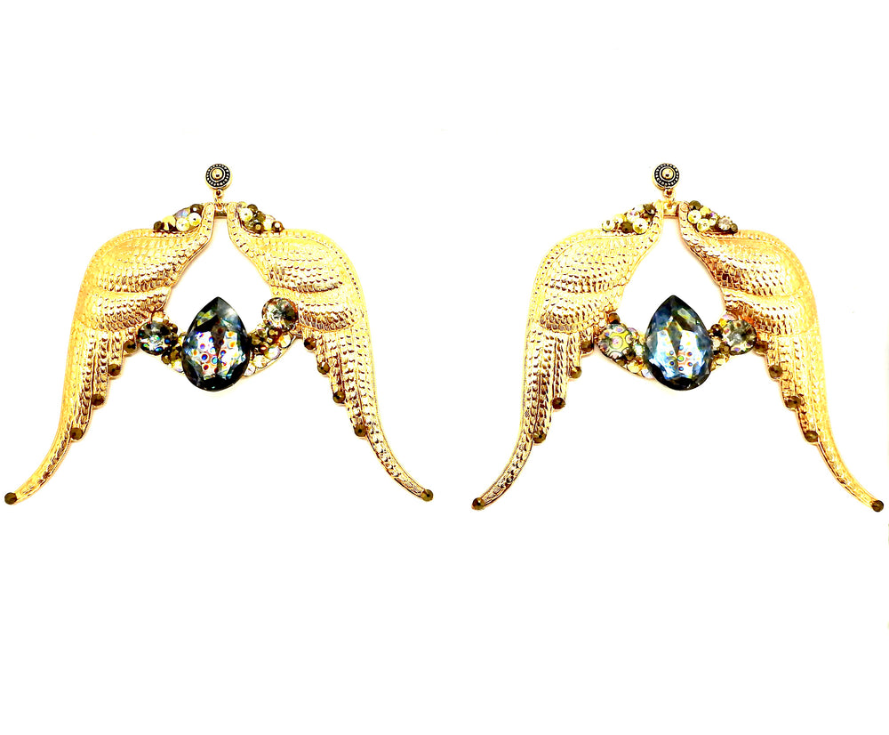 WESTRAY GOLD RHINESTONE PANTHER EARRINGS