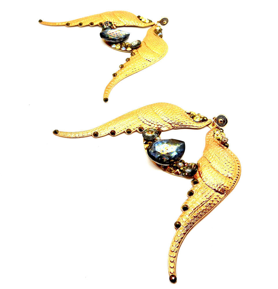 WESTRAY GOLD RHINESTONE PANTHER EARRINGS