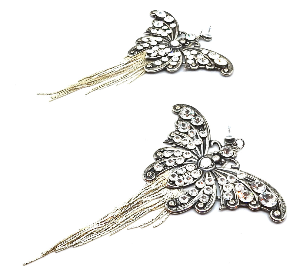 WESTRAY SILVER FRINGE BUTTERFLY EARRINGS