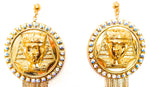 EGYPTIAN GOLD KING TUT OPAL RHINESTONE FRINGE EARRINGS