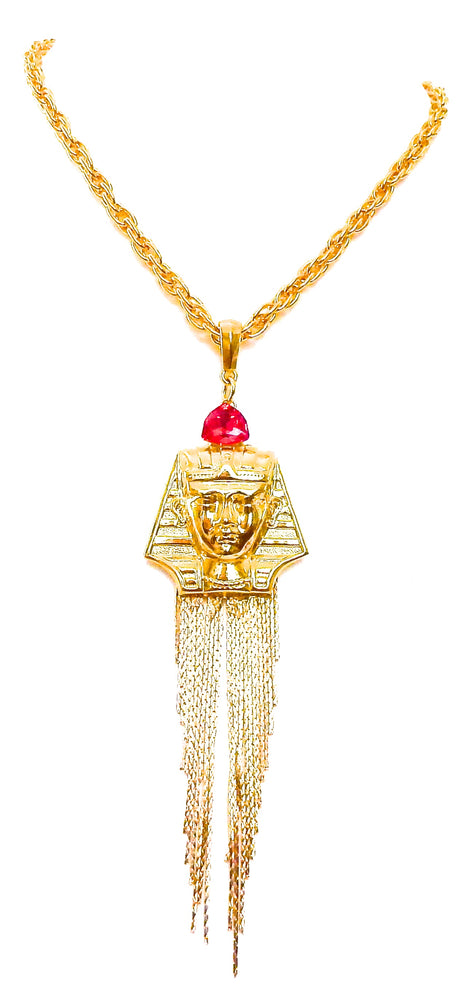 EGYPTIAN GOLD KING TUT SCARLET FRINGE NECKLACE
