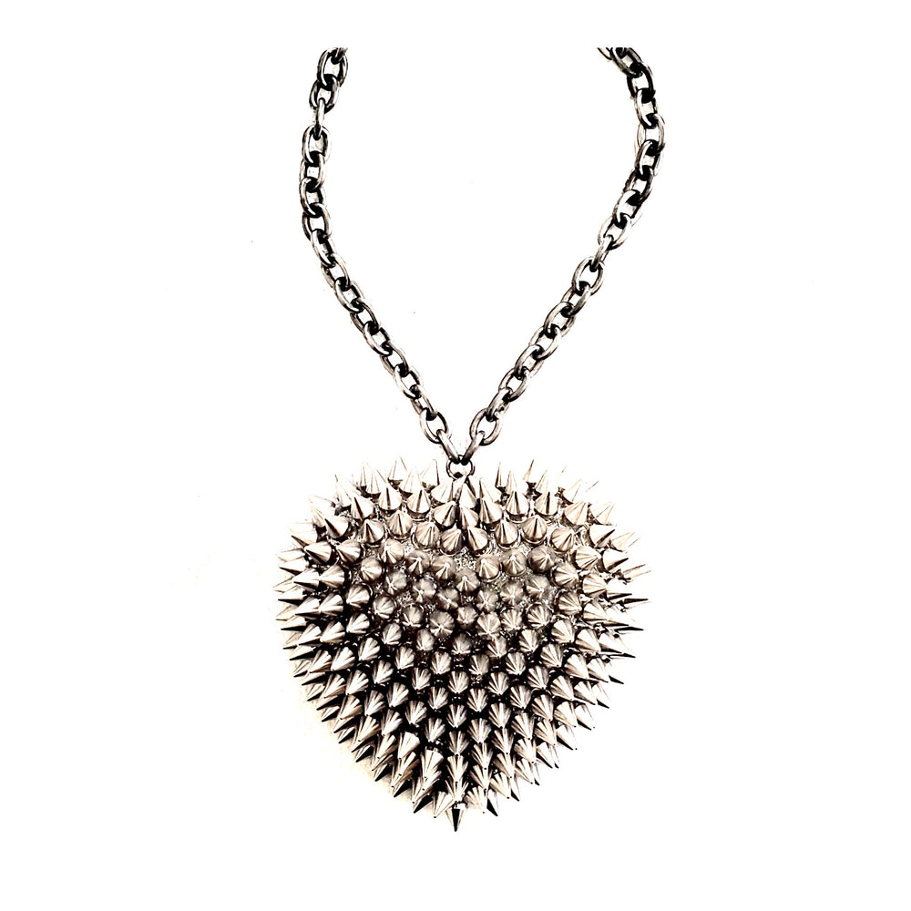 XXL SILVER SPIKE HEART NECKLACE