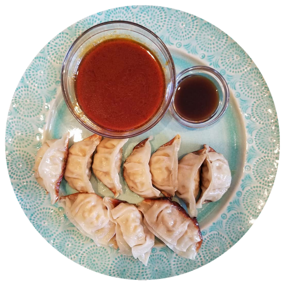 SHIITAKE VEGETABLE POT STICKERS + HOT SPICY COCONUT AMINOS SAUCE