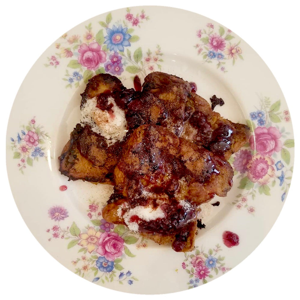 CINNAMON FRENCH TOAST + BLACKBERRY SYRUP