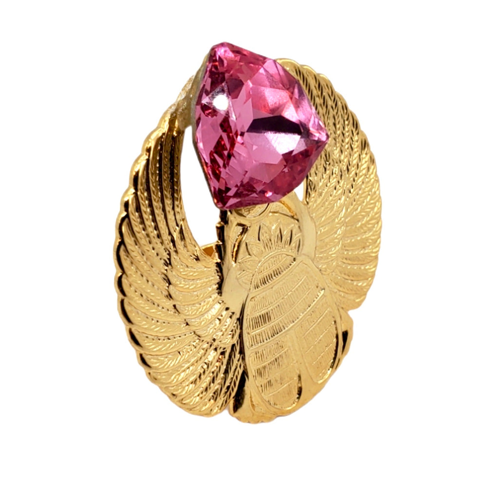 EGYPTIAN GOLD KHEPRI BEETLE PINK FOX RING